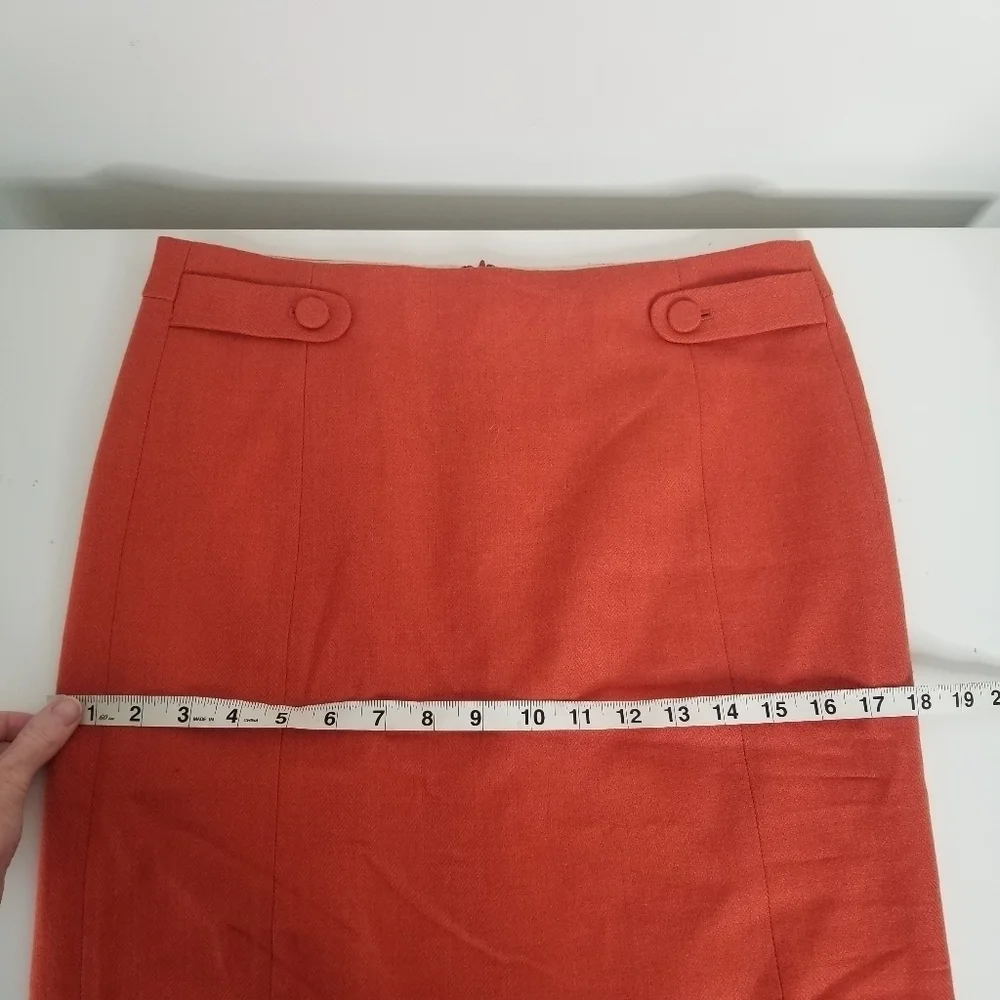 J. Crew 100% Wool Orange Pencil Skirt Size 4 Button Tabs Careerwear